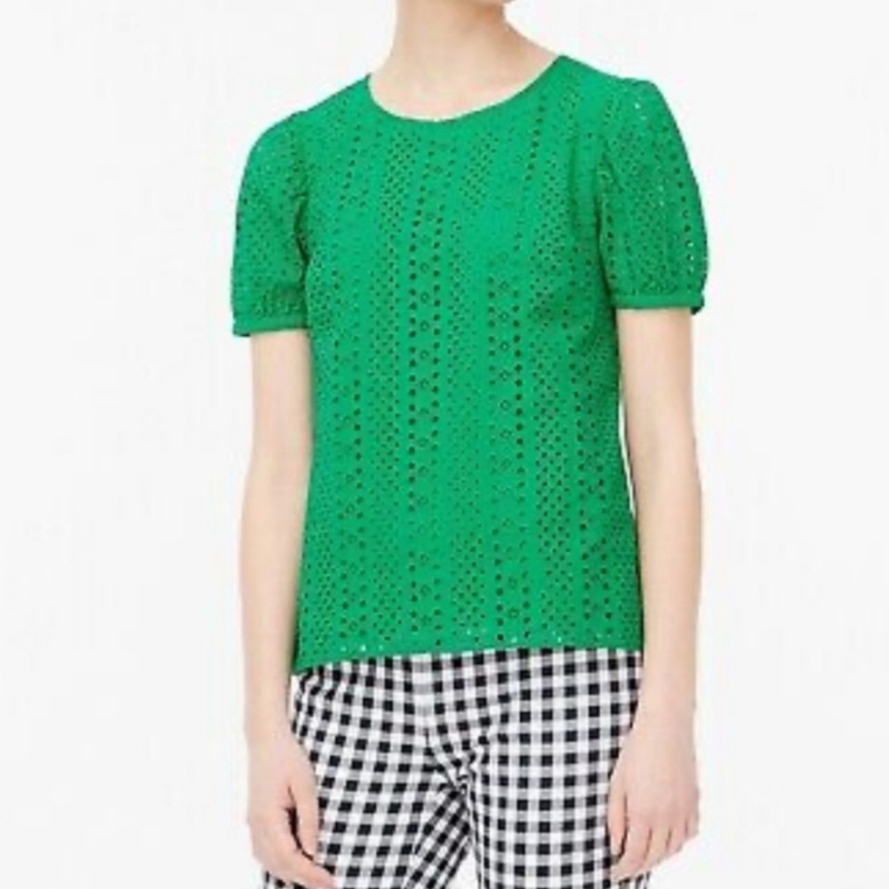 J. Crew Women's Eyelet Boho Cotton Top in Kelly Green, Size S, $70